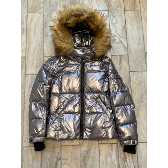 S13 girls size 10 Metallic Silver Ella Gloss Quilted Jacket Retails $200 - Picture 1 of 10